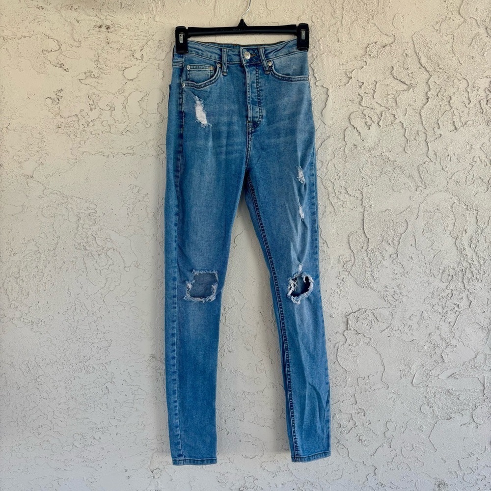 Forever 21 Premium Jeans Size 24 High Rise Distressed Skinny Button Fly Blue